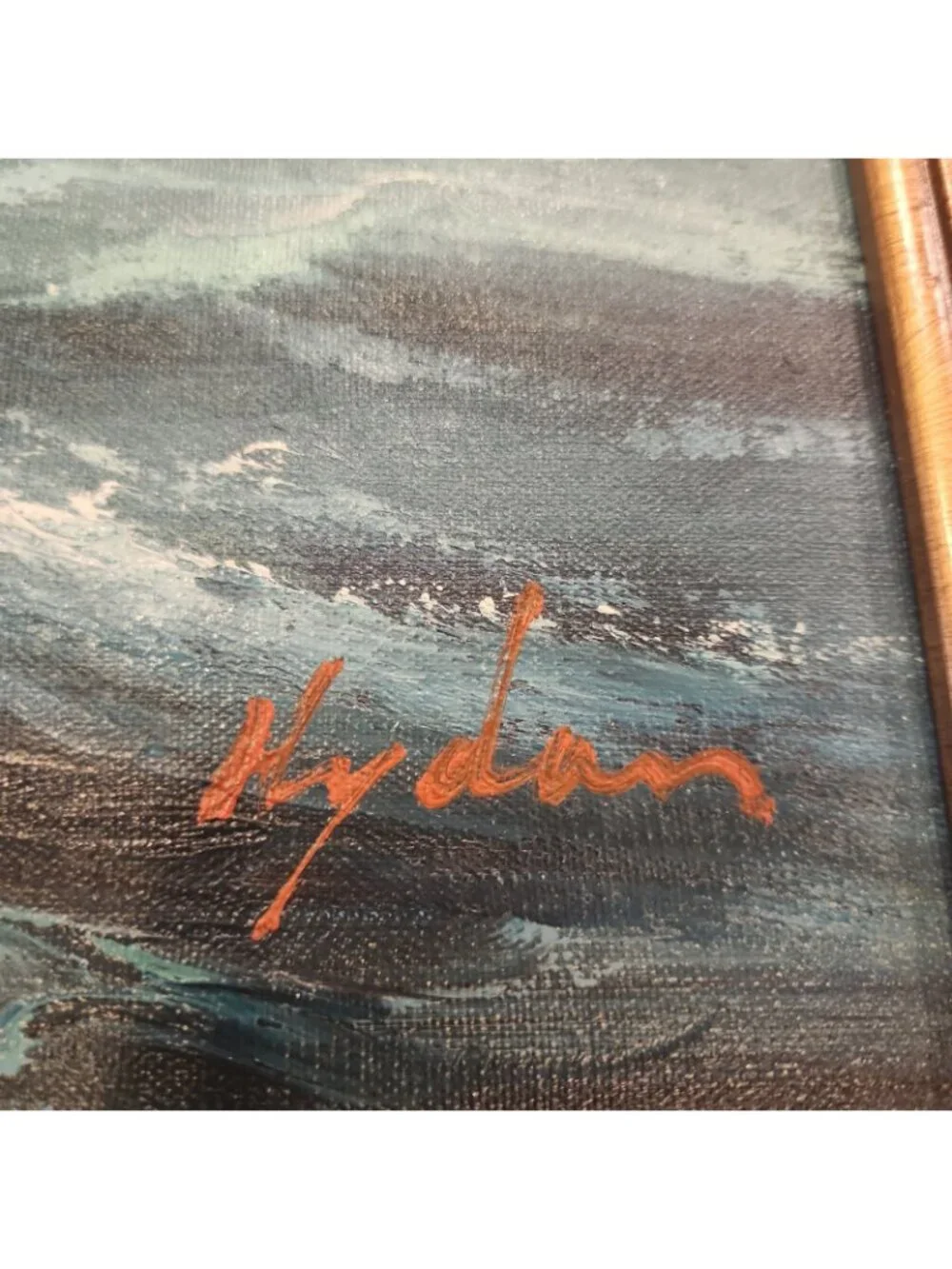 Vintag Framed Oil Painting Art Hydan Nautical Painting Seascape Ocean Ship 27x23